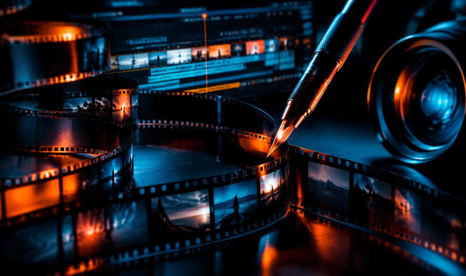 Film strips and an editing timeline